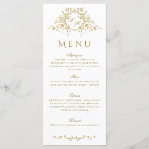 Frans Elegant Goud Flora Monogram Bruiloft Menu