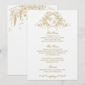  Frans Elegant Goud Flora Monogram Bruiloft Menu (Voorkant / Achterkant)
