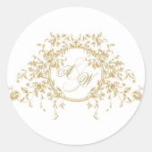 Frans Elegant Goud Flora Monogram Bruiloft Ronde Sticker (Voorkant)