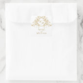  Frans Elegant Goud Flora Monogram Bruiloft Vierkante Sticker (Tas)