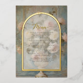 Frans Elegant Roze Bloemen  Roos Menu Folie Uitnodiging (Voorkant)