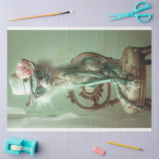 Frans  Elegant Sage Cat Decoupage Tissuepapier (Craft)