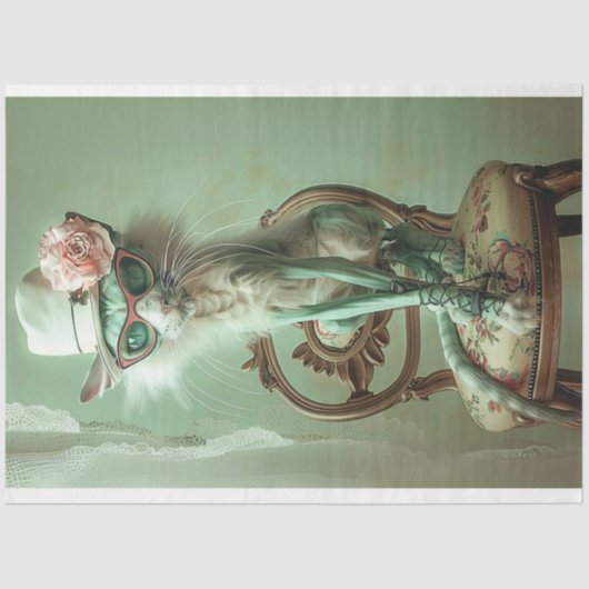 Frans Elegant Sage Cat Decoupage Tissuepapier (Voorkant)