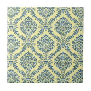 Frans Empire Damask in Azure Blue en Cream Tegeltje