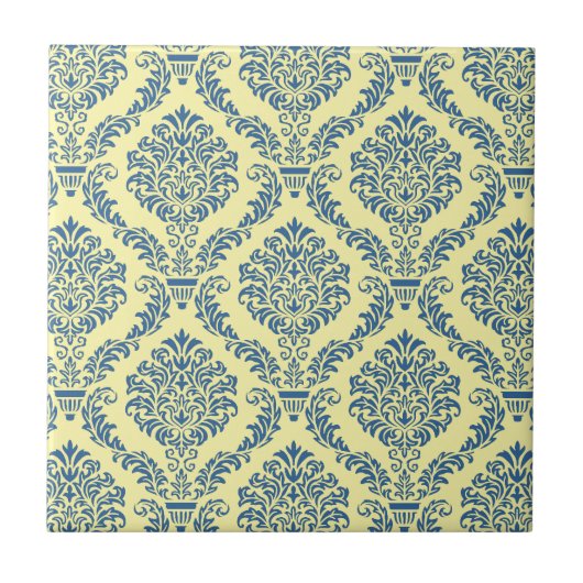 Frans Empire Damask in Azure Blue en Cream Tegeltje (Voorkant)