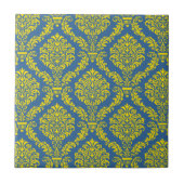 Frans Empire Damask in Azure Blue en Yellow Tegeltje (Voorkant)