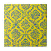 Frans Empire Damask in Azure Blue en Yellow Tegeltje (Voorkant)