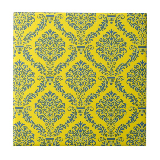 Frans Empire Damask in Azure Blue en Yellow Tegeltje (Voorkant)