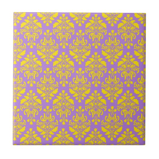 Frans Empire Damask in Yellow en Azure Blue Tegeltje (Voorkant)