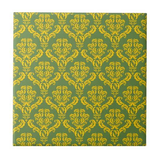 Frans Empire Damask in Yellow en Palm Green Tegeltje (Voorkant)