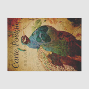 Frans Ephemera Blue Peacock Roos Floral Decoupage Tissuepapier