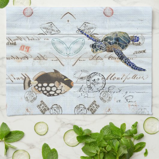 Frans Ephemera Fish Zee Turtle Kitchen Towel Theedoek (Gevouwen)