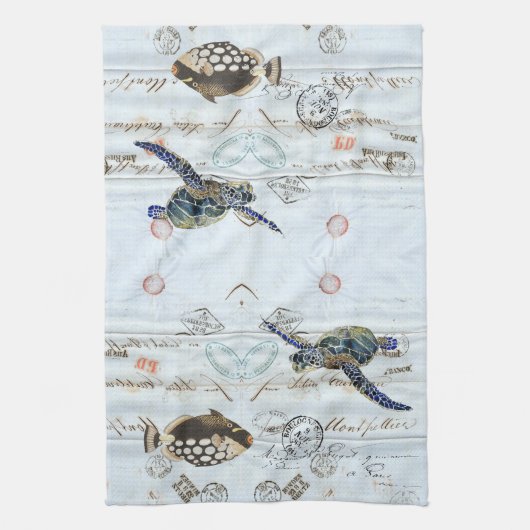 Frans Ephemera Fish Zee Turtle Kitchen Towel Theedoek (Verticaal)
