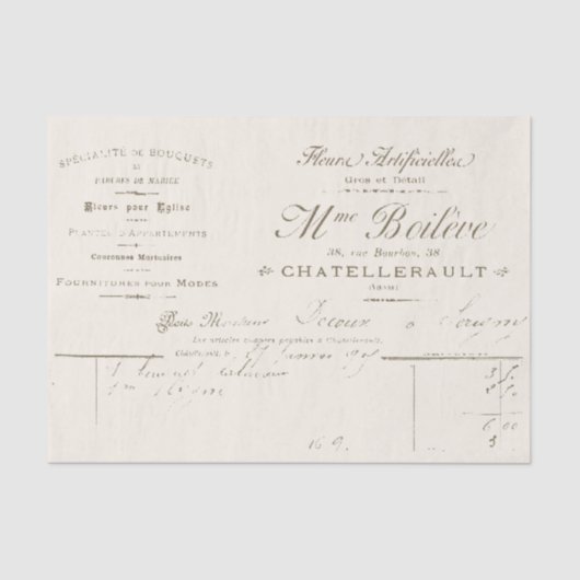  Frans Ephemera Florist Factuurschrift Tissuepapier (Voorkant)