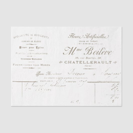  Frans Ephemera Florist Factuurschrift Tissuepapier (Voorkant)