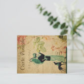 Frans  Ephemera Vrouw Whippet Dog Floral Briefkaart (Staand voorkant)