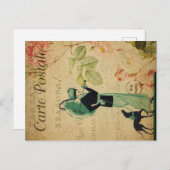 Frans  Ephemera Vrouw Whippet Dog Floral Briefkaart (Voorkant / Achterkant)