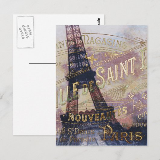  Frans Etiket en Eiffeltoren Briefkaart (Voorkant / Achterkant)