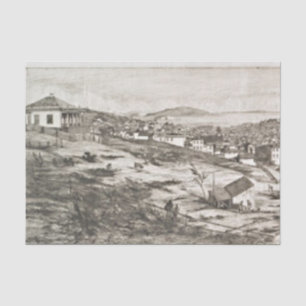 Frans etsen van de stad en de baai van San Francis Tissuepapier