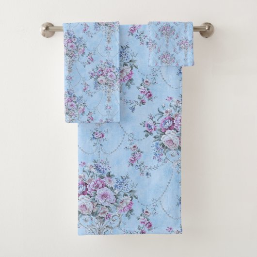 Frans Europees Blauw Wit Victoriaans Stijl Bloemen Bad Handdoek (Insitu)