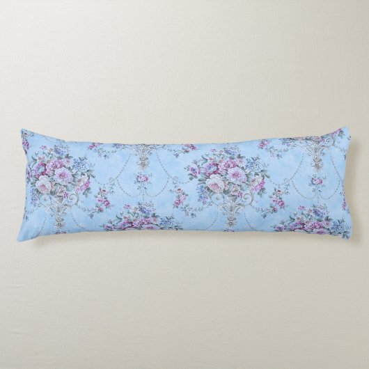 Frans Europees Blauw Wit Victoriaans Stijl Bloemen Lichaamskussen (Voorkant)