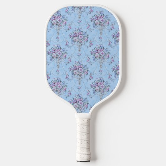 Frans Europees Blauw Wit Victoriaans Stijl Bloemen Pickleball Paddle (Voorkant)
