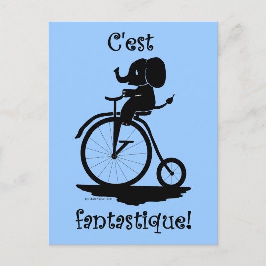 Frans Fantastisch Elephant Pennyfarthing Bike Briefkaart (Voorkant)
