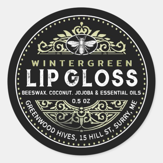 Frans Filagreement Grunge Sage Zwart Lip Gloss Bal Ronde Sticker (Voorkant)
