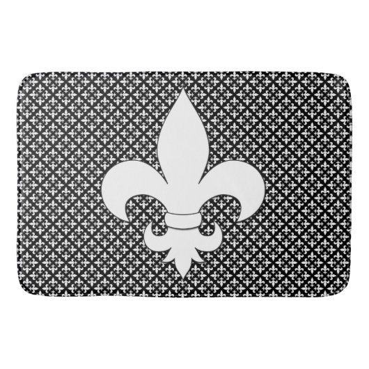 Frans Fleur de Lis Black en White Pattern Badmat (Voorkant)
