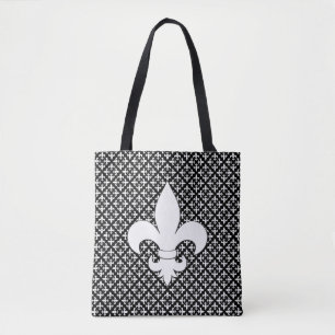 Frans Fleur de Lis Black en White Pattern Busine Tote Bag