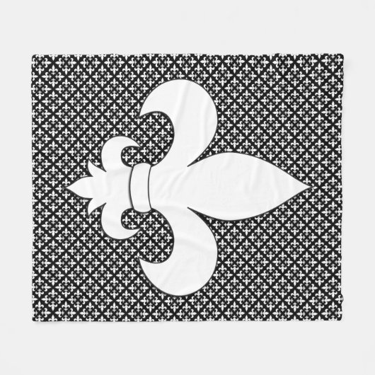 Frans Fleur de Lis Black en White Pattern Fleece Deken (Voorkant (Horizontaal))