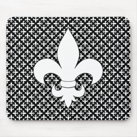Frans Fleur de Lis Black en White Pattern Muismat (Voorkant)