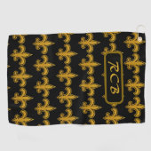 Frans Fleur De Lis Patroon Initialen Goud-Zwart Golfhanddoek (Horizontaal)