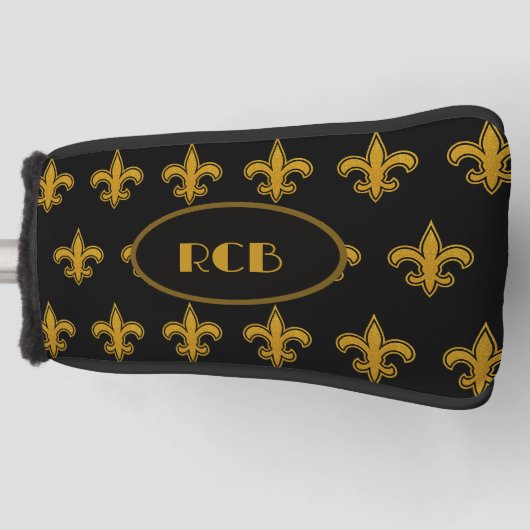 Frans Fleur De Lis Patroon Initialen Goud-Zwart Golfheadcover (Voorkant)
