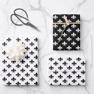 Frans Fleur De Lis Patroon Zwart En Wit Inpakpapier Vel