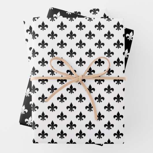 Frans fleur de lis-patroonzwart en wit inpakpapier vel (In situ)