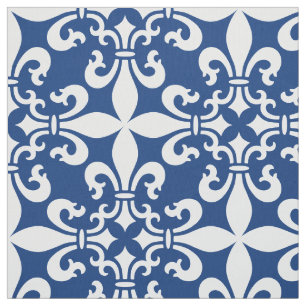 Frans Fleur de Lys Pattern Royal Blue Stof