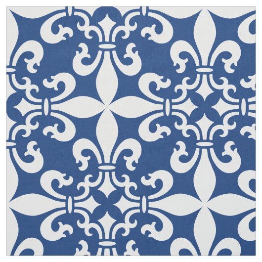 Frans Fleur de Lys Pattern Royal Blue Stof (Swatch)
