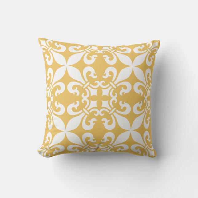 Frans Fleur de Lys Pattern Yellow Buitenkussen (Voorkant)