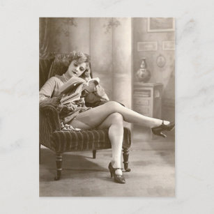 Frans Flirt - Kousen Pinup Meisje Briefkaart