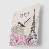 FRANS FLORAAL STIJL. PINK EIFFEL TOWER VIERKANTE KLOK (Hoek)