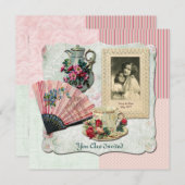  Frans Floral Teacup Pink Fan Lace Lijst Kaart (Voorkant / Achterkant)