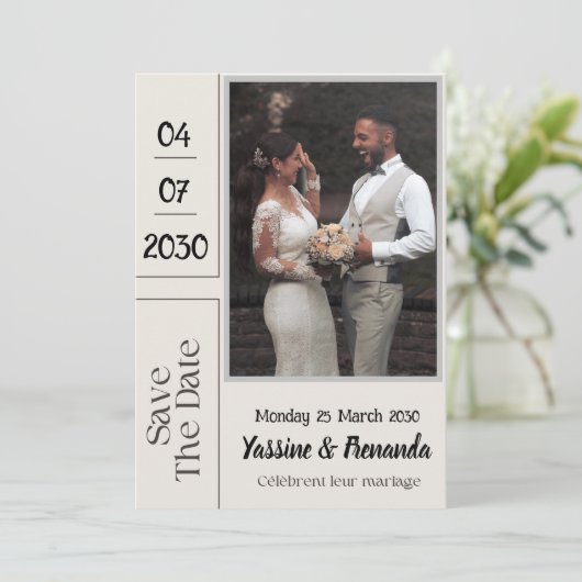 Frans Français Uitnodigingskaart Huwelijk Save The Date (Staand voorkant)