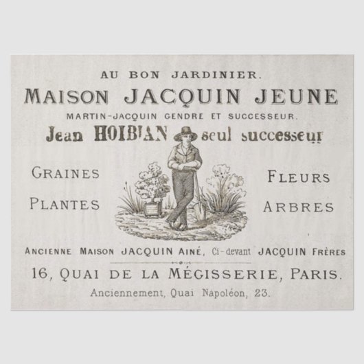 Frans Gardener Typography Farmer Paris en d Tissuepapier (Voorkant)