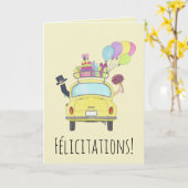 Frans Gefeliciteerd met Trouwdag Gele Auto Kaart (Gele Bloem)