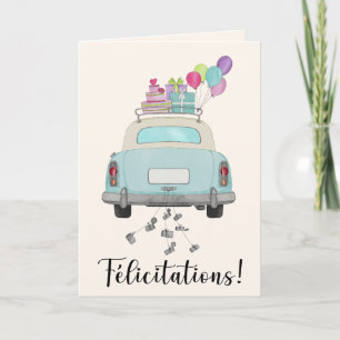Frans Gefeliciteerd met Wedding Day Blue Car Kaart