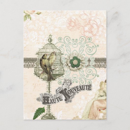 Frans geïnspireerde Shabby Chic Bird Cage Briefkaart (Voorkant)