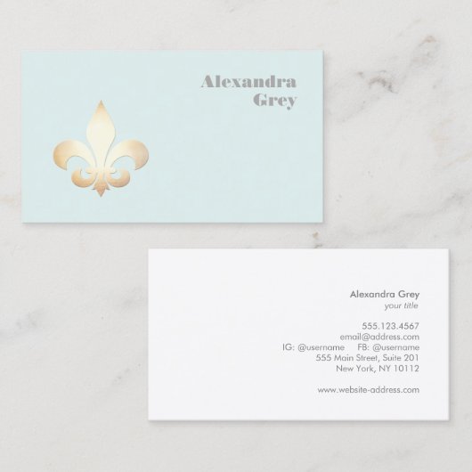 Frans Gold Leaf Fleur de Lis Light Blue Visitekaartje (Voorkant / Achterkant)