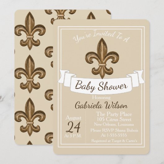 Frans Golden Fleur de Lis Neutral Baby shower Kaart (Voorkant / Achterkant)