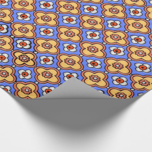 Frans Gotisch Tegel Patroon - Blauw Geel Sinaasapp Cadeaupapier (Hoek)